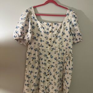 Old Navy XL Blue Floral Puff Sleeve Mini Dress Cream Button Front